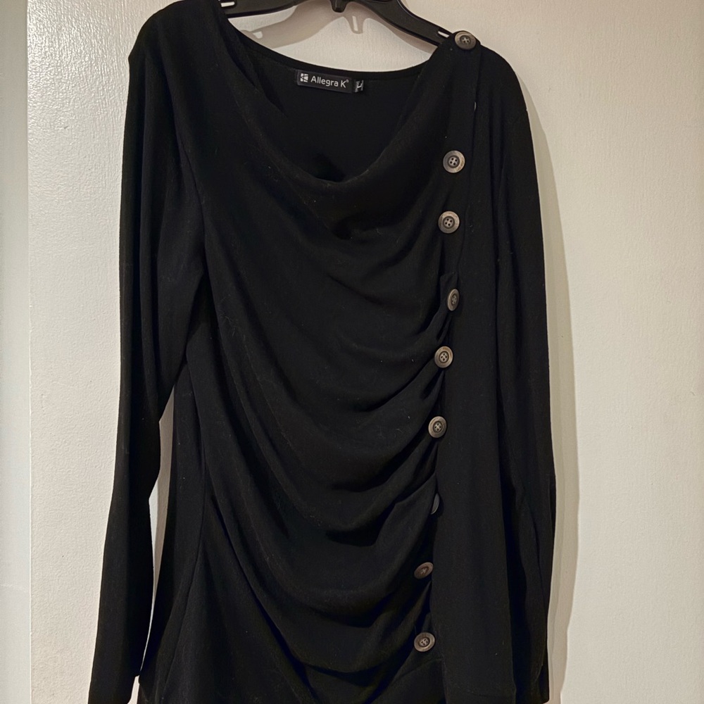Allegra K Women's Black Button-Detail Top